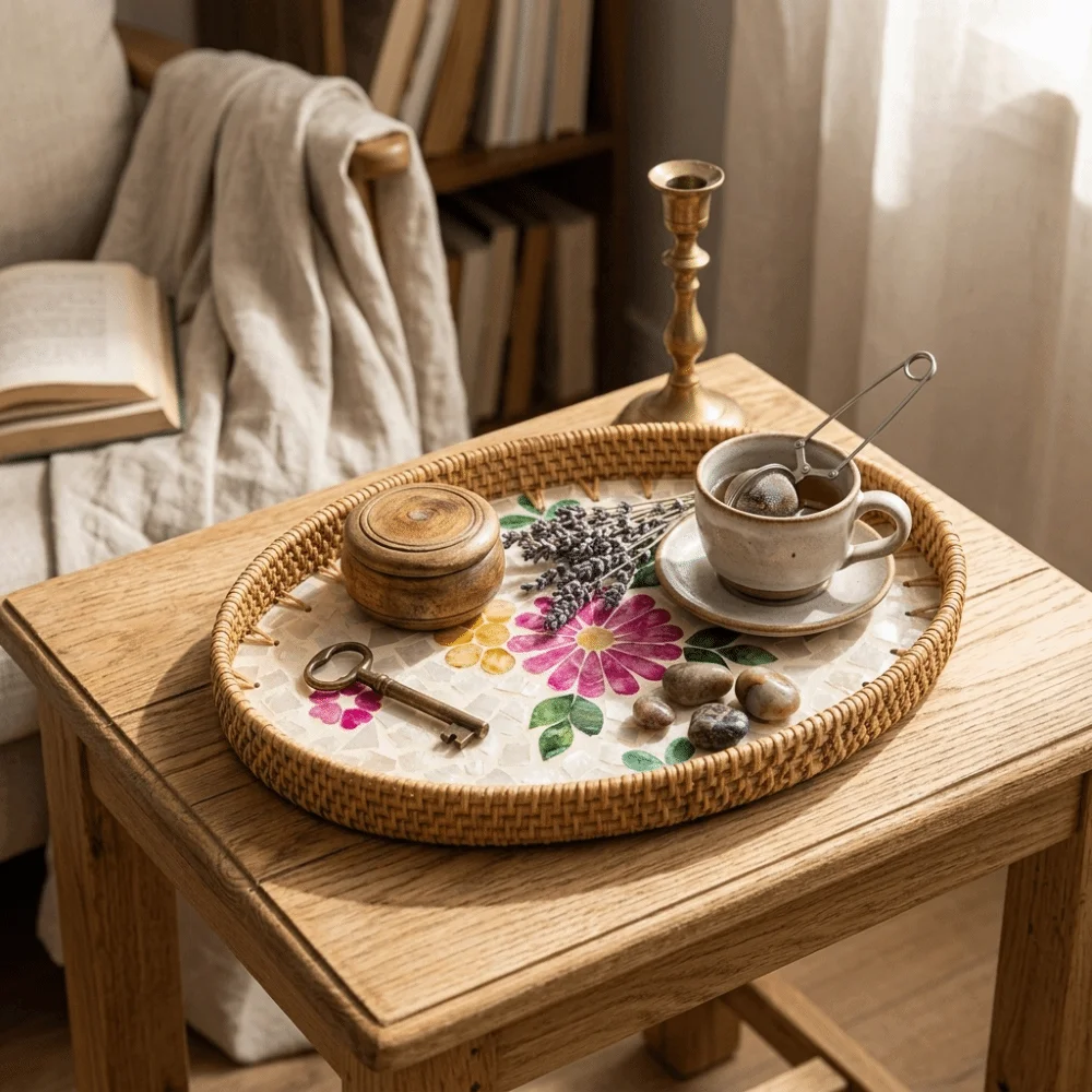 3Pcs Plant Fiber Serving Tray Woven Texture Flat Tray Storage Tray Breathable Structure Sturdy Decorative Snack Tray