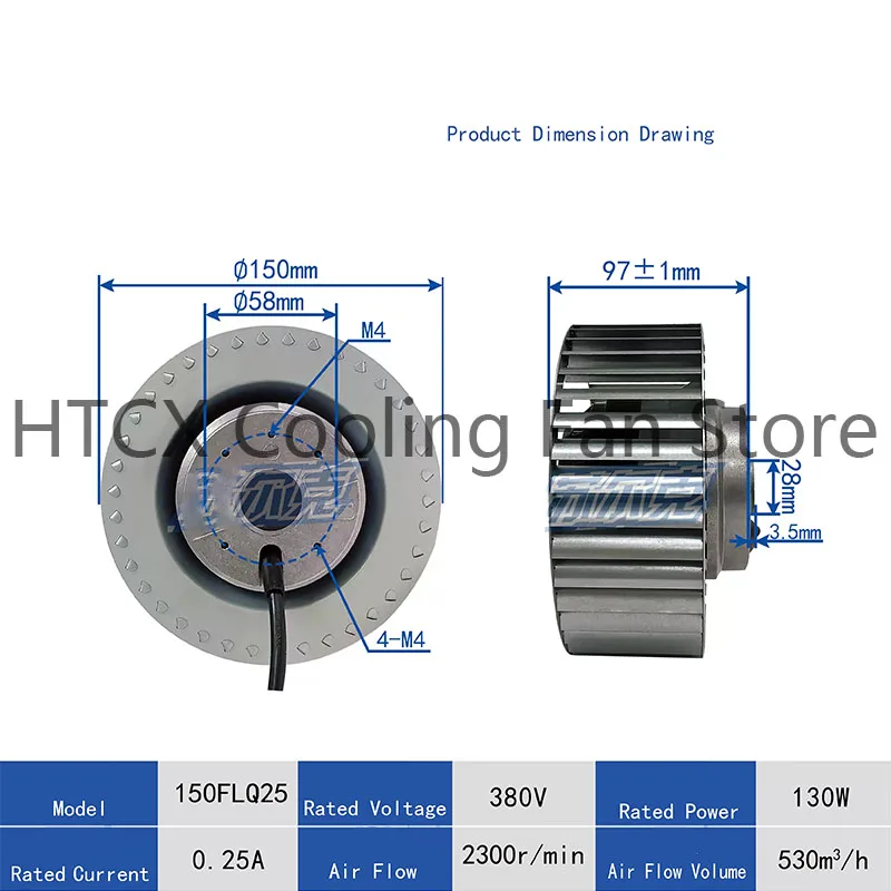 

Multi-Blade External Rotor Centrifugal Fan, for Purification Motors, Duct Ventilation Dryers 150FLQ25 380V 130W 0.25A 150mm 97mm