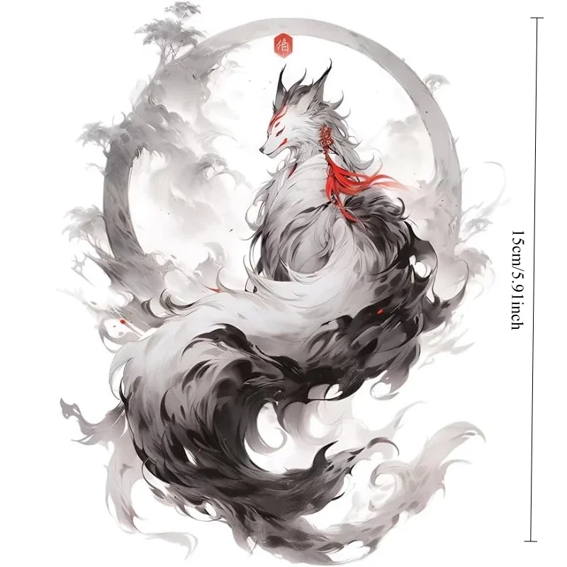 2D Flat 1Pc Ink Wash Nine Tailed Fox Waterproof Vinyl Sticker For Car Motorcycle Bumper Decor