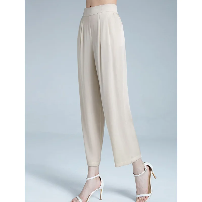 Birdsky-pantalones holgados de pierna ancha para mujer, pantalón de cintura alta, 95% seda de morera real, 5% spandex, color sólido, 1 unidad, S-922