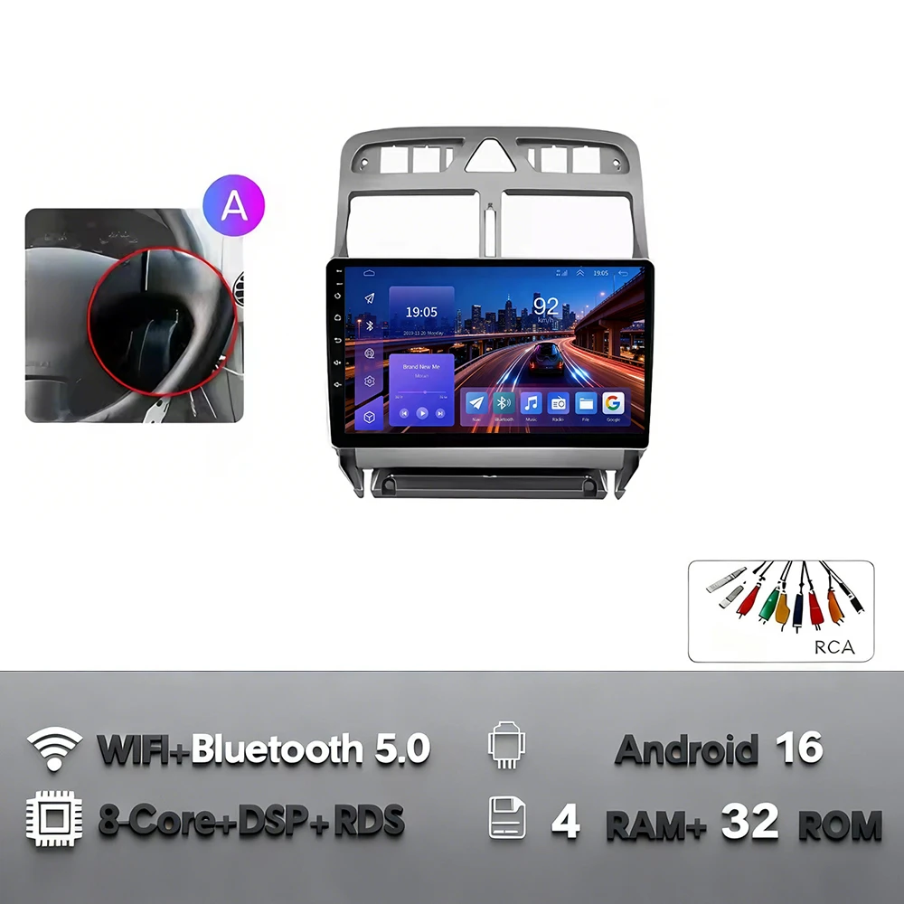 Android 16 Carplay Android Auto 2din Autoradio voor Peugeot 307 307CC 307 SW 2004-2013 4G WIFI GPS DSP BT Touchscreen Multimedia - afbeelding 1
