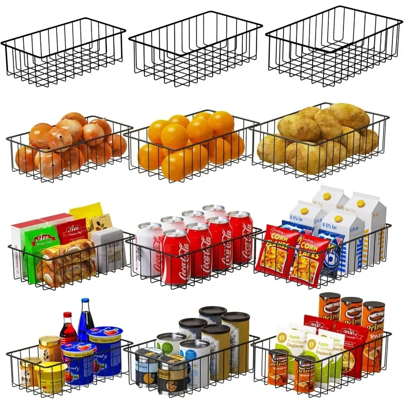 12 Pack (3 Szie) Small Wire Storage Baskets for Organizing,Pantry Organization Bins for Cabinets, Metal Basket