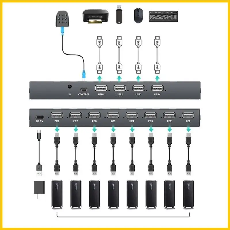

8 Порт USB2.0 Selectors Selectors KVM Adapter 8 в 4 Out PC USB -устройства для клавиатуры принтера