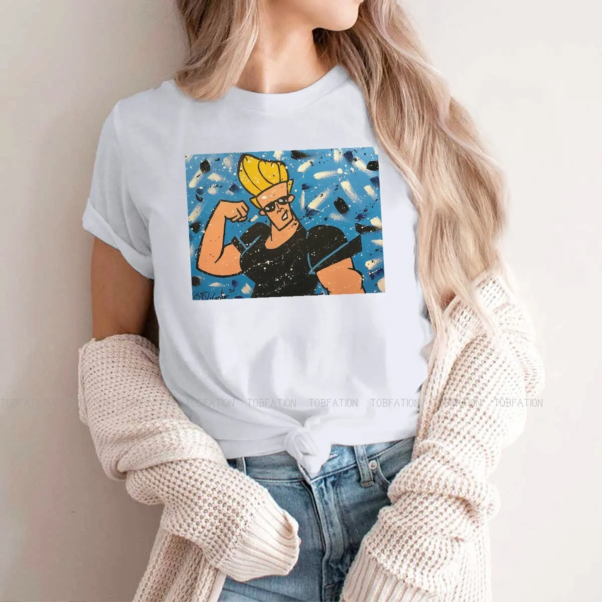 Johnny Bravo  O Neck TShirt Johnny Bravo Bravo Cartoon Fabric Classic T Shirt Girl Individuality Big Sale