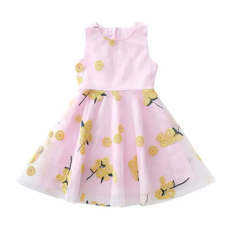 2024 Girls Summer Princess Dress Breathable Short-Sleeved Dress Lady Sweet Floral Vestidos Children\'S Clothing Baby Kids Clothes