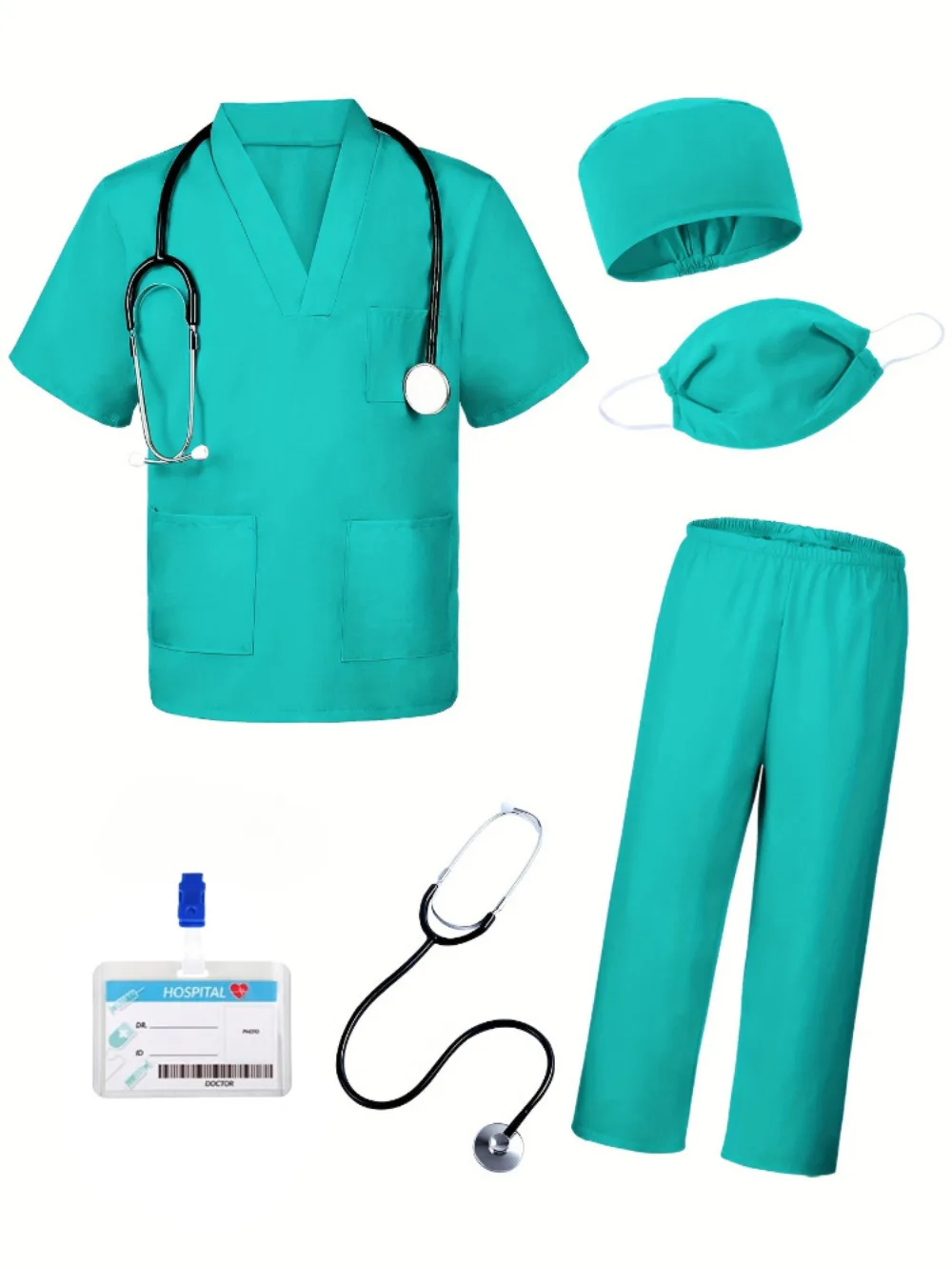 Ragazzi Ragazze Divertenti Abiti da festa di Halloween Bambino Dottore Infermiera Costume con scollo a V Top Pantaloni Accessori Abito Uniforme chirurgica medica