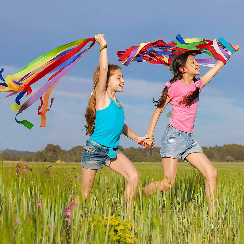 2PCS Rainbow Ribbon Streamer Rhythmic Gymnastics Dance Fun Party Games Kids Sensory Development Toys Kinder Spiele