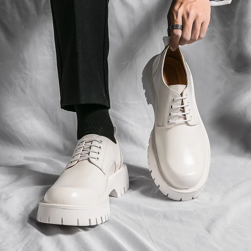 Platform High Heel Casual Men Brogues Patent Leather Shoes High Quality Man Oxford Dress Shoes All-match Elevator Formal Wedding