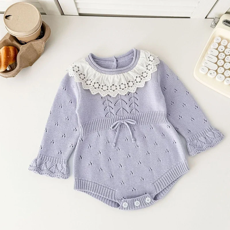 

Newborn Baby Clothes Christmas New Lace Baby Knitted Romper Autumn Girl Overall Baby Girls Romper Ruffle Infant Baby Jumpsuits