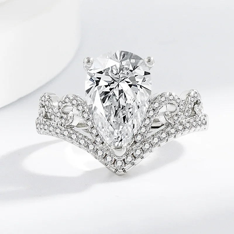 

Модное роскошное кольцо из стерлингового серебра 925 пробы с каплями воды и кристаллами циркона, кольцо с короной, подарок на день рождения, годовщину, свадьбу