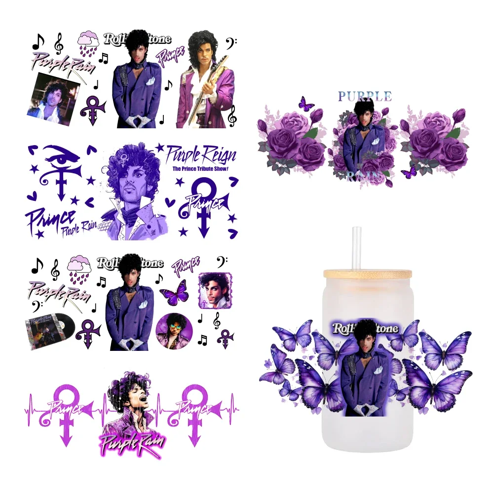 Cantante violet pluie Prince pour Libbey 16oz peut verre 3D étanche UV DTF café peut envelopper Libbey verre Wrap