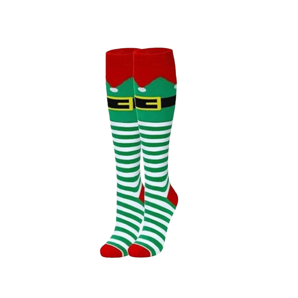 Soft Warm Striped Knee High Socks Holiday Xmas Gifts Knee High Stockings Stretchy Performance Elf Cosplay Socks Fashion