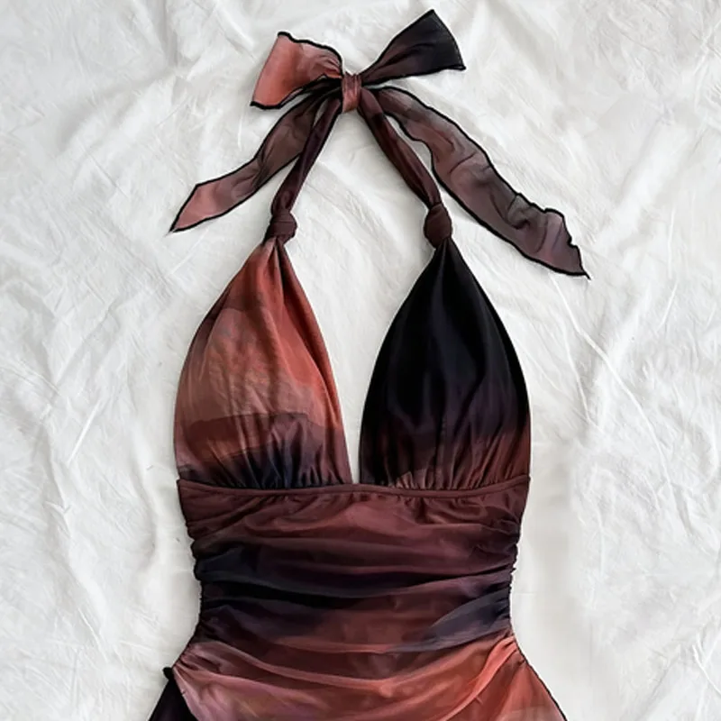 فساتين للنساء فستان جديد بدون أكمام رسن نحيف للنساء برباط علوي وصبغ غير متماثل فستان نسائي Vestidos De Verano Mujer Q1879