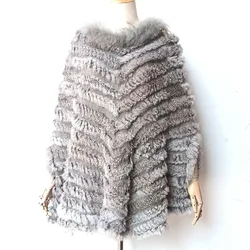 Women Autumn Knitted Rabbit Fur Pullover Casual Plus Size Genuine Raccoon Fur Genuine Rabbit Fur Poncho Female  Knitting Wraps