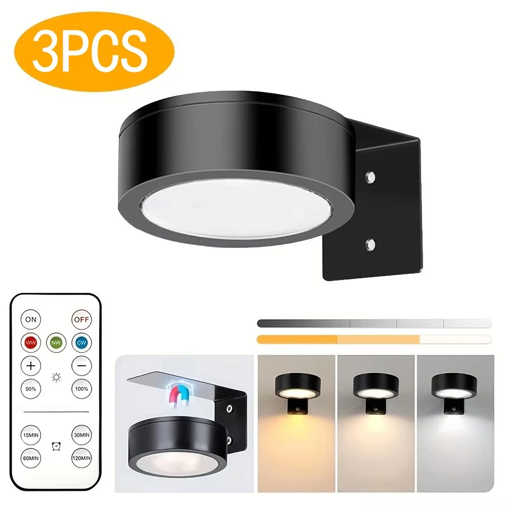 3Pcs Battery Operated Picture Light Magnetic Led Painting Light with Remote Dimmable Timer 3 Lighting Modes Art Display Light