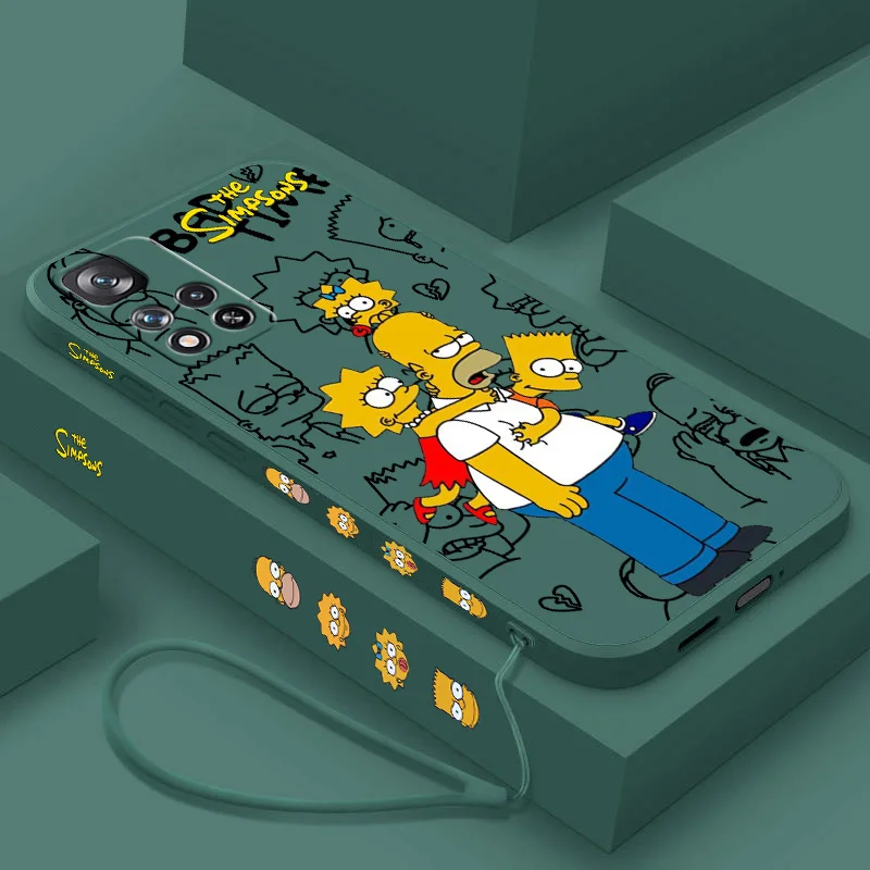 Disney Cute The simpsons Liquid Left Rope Phone Case For Xiaomi Redmi Note 11 11S 11E 11T 12 13 Pro Plus 4G 5G Shell Soft Cover