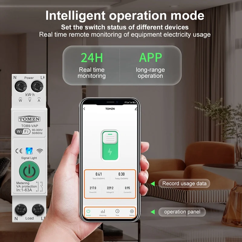 TOMZN 63A Tuya Wifi MCB Circuit Breaker Over Current Under Voltage Protection Power Metering Wireless Remote Control Switch