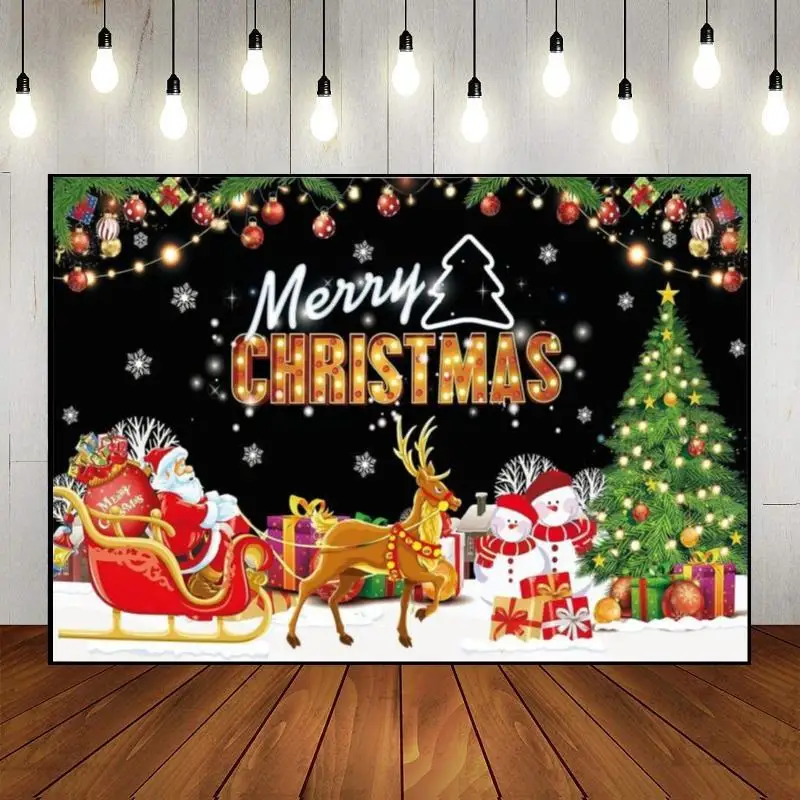 Merry Christmas Reindeer Photo Background Holiday Family Custom Birthday Backdrop Winter Photography Backdrops Poster Decoration