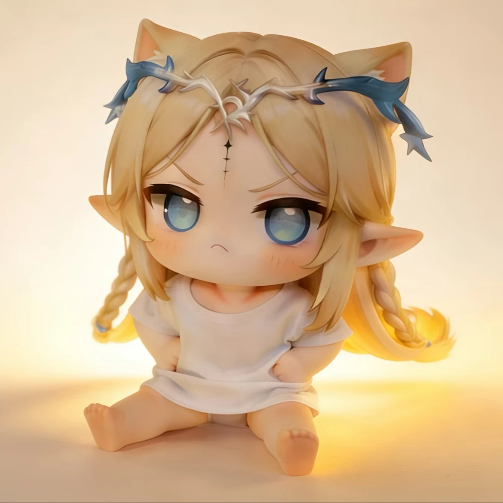 

Kal Tsit Q Version Cat Ear Elf Girl Sitting Statue with Thorn Crown Cute Character Model Doll for Home Decor And Gifting