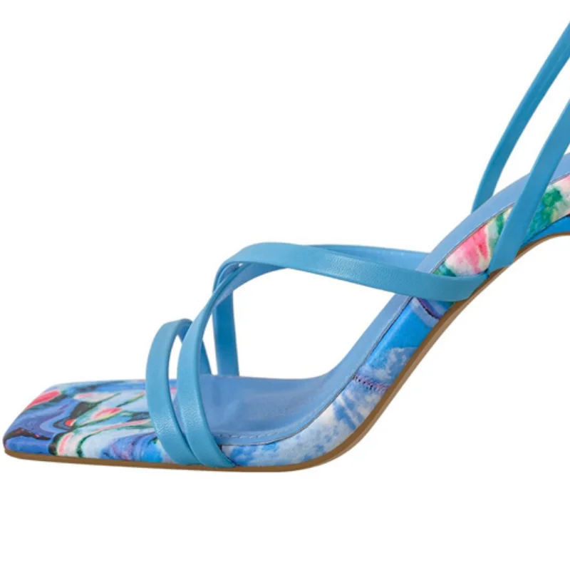 Sexy Narrow Band High Heels Women's Sandals 2026 Large Size 46 Fashion Cross Strap yellow rose Blue Dance Party Footwear Shoes