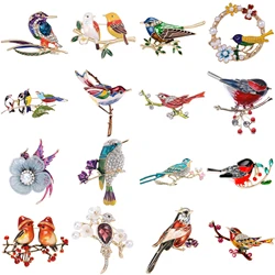 Enamel Bird Brooches for Women Rhinestone Sparrow Pins Magpie Badge Office Party Friend Gifts Accessories