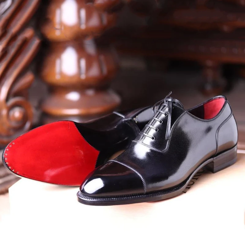 Red Sole Men Derby Shoes Brown Black Lace-up Round Toe Wedding Shoes Men Shoes  Men Dress Shoes Zapatos De Hombre