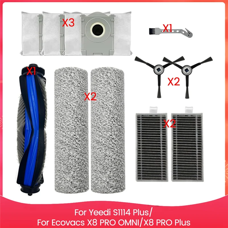 

FGGS-Accessories Parts For Yeedi S14 Plus/Ecovacs X8 PRO OMNI/Ecovacs X8 PRO Plus Main Side Brush Hepa Filter Mop Bags