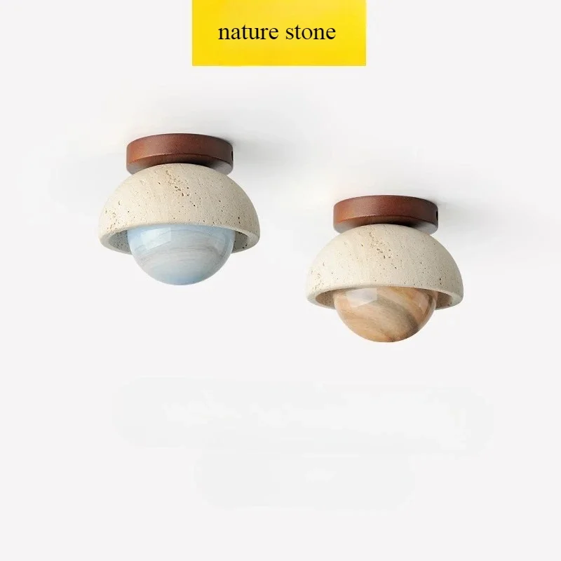

Японский потолочный светильник из желтого травертина в стиле Ваби-Саби, потолочная лампа из камня для гостиной, спальни, прихожей, гардеробной, настенный светильник