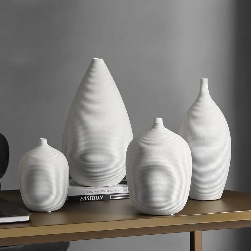 White ceramic dried flower vase ornament creative modern simple living room dining table flower arrangement home soft