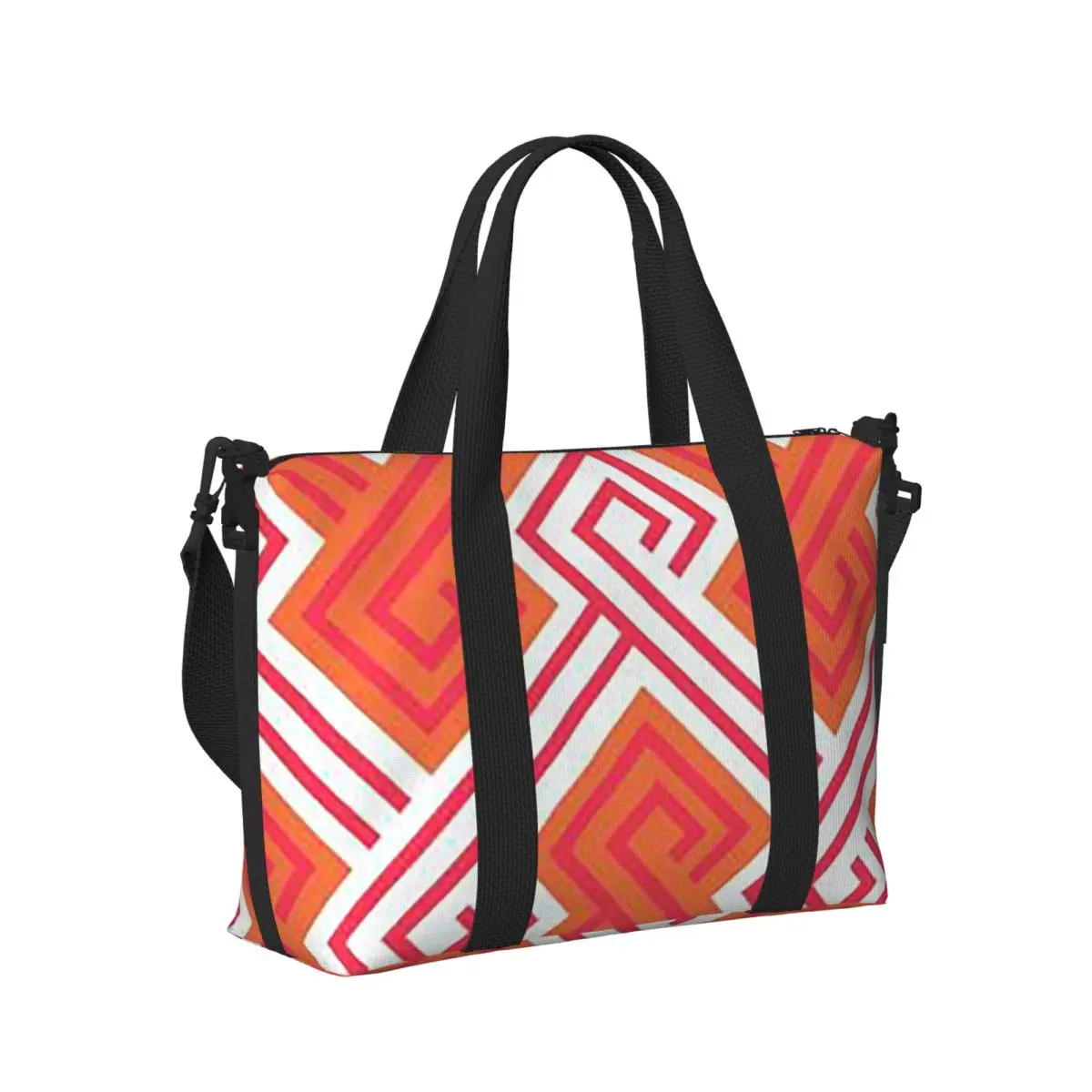 

70s Pattern Inustrial In Orange And Brown Tones Geometric Beach Travel Bag Tote Bag for Sport Women Shopping Duffle Shoulder Bag