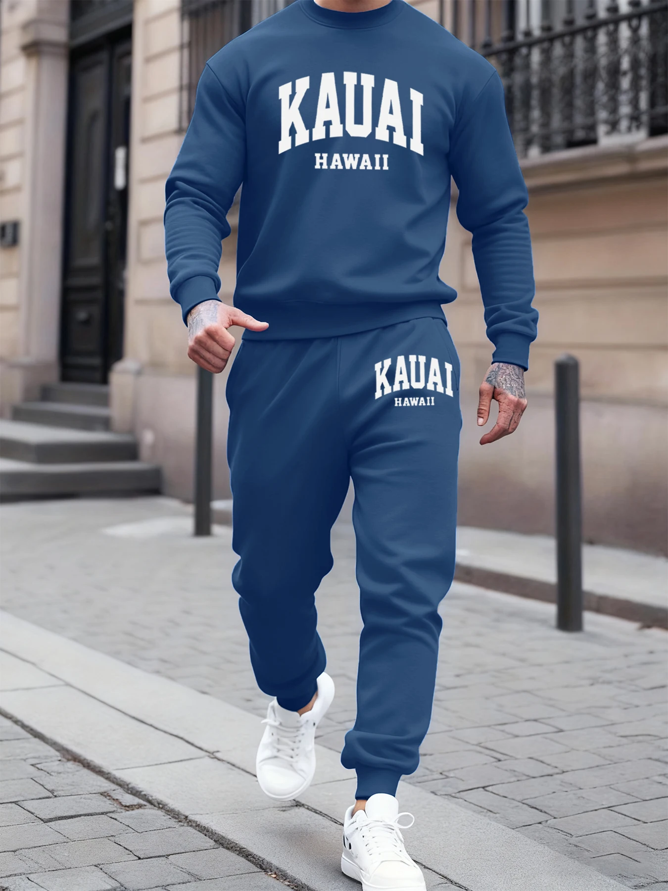 

Kauai Hawaii Letter Prints Men'S Autumn Winter Streetwear Britches 2 Piece Set Fleece Warm Soft Sweatshirt Sport Comfy Sportpant