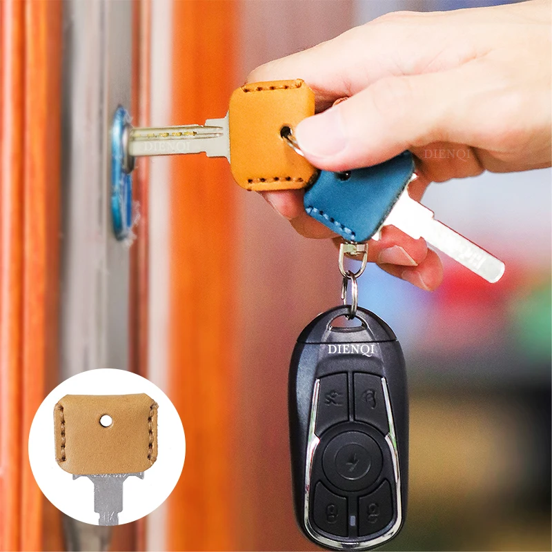 Genuine Leather Key Cap Key Topper Cover For Car House Keys Multi-color Key Holder Keychain Key Ring Protector Key Accessories