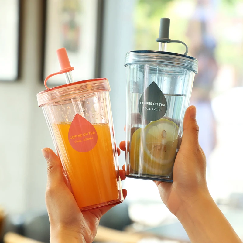 1PC Reusable 520mL Straw Water Bottle Large Capacity Plastic Water Cup Portable Drink Bottle For School Supplies Camping