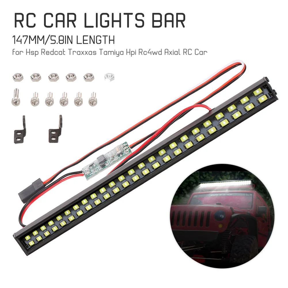 RC LED Lights Bar 147mm/5.8in Metal Roof Lamp Light Headlight 48LEDs Light for 1/10 Traxxas TRX-4 Trx-6 D90 HSP Redcat RC 4WD