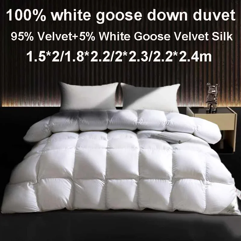 100% White Goose Down Duvet Four Seasons Comforters Thick Goose Down Quilt Dormitory Hotel Camping 1.5*2/1.8*2.2/2*2.3/2.2*2.4m
