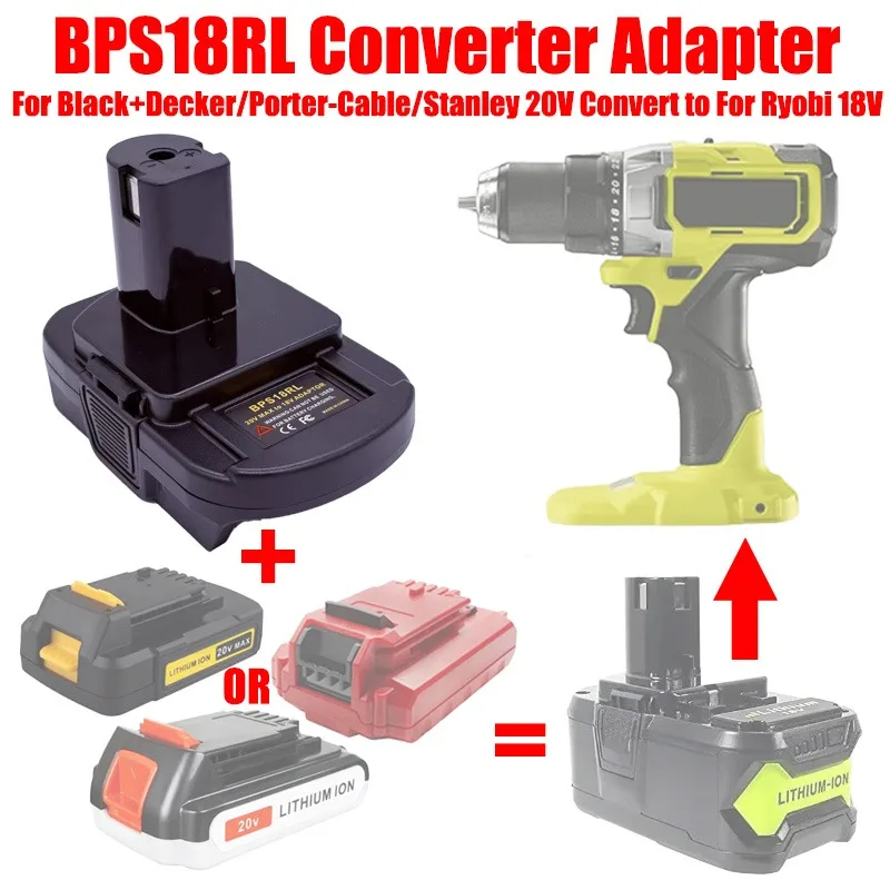 ALASICKA Battery Adapter BPS18RL for Black+Decker/Porter-Cable/Stanley 20V Lithium Battery To for Ryobi 18V One+ Cordless Tool
