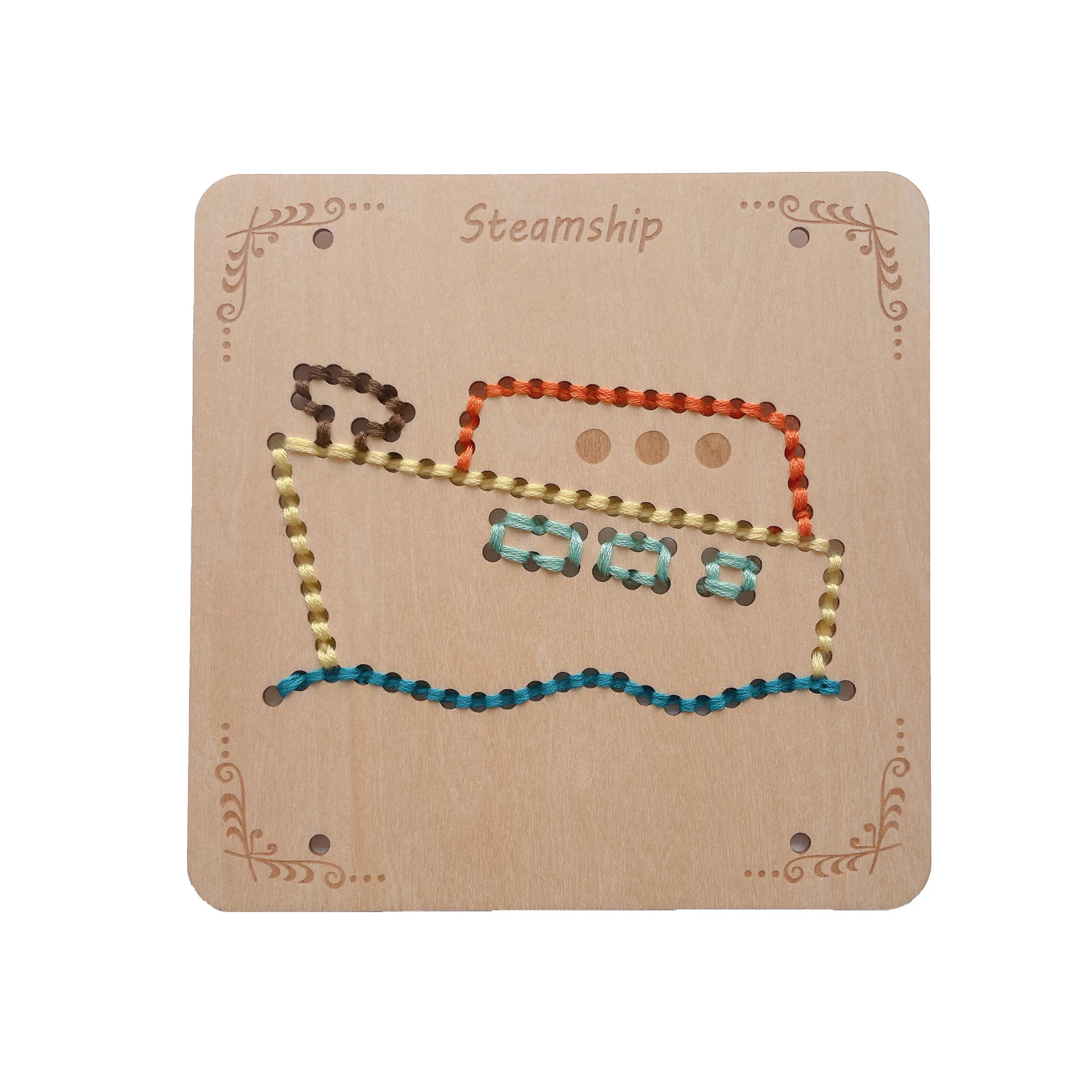 Wooden Lacing Threading Board Fine Motor Skill Embroidery String Game Handmade DIY material bag Exercise hands-on skills