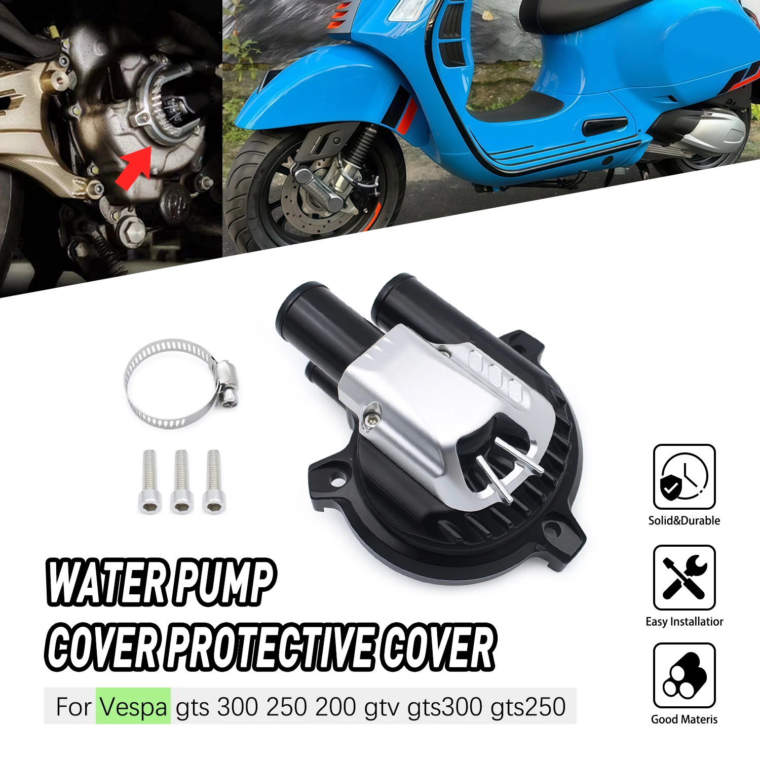 

Motorcycle Parts CNC Aluminum Water Pump Cover Protection Guard Water Cooler Guard For VESPA GTS 250 300 GTV