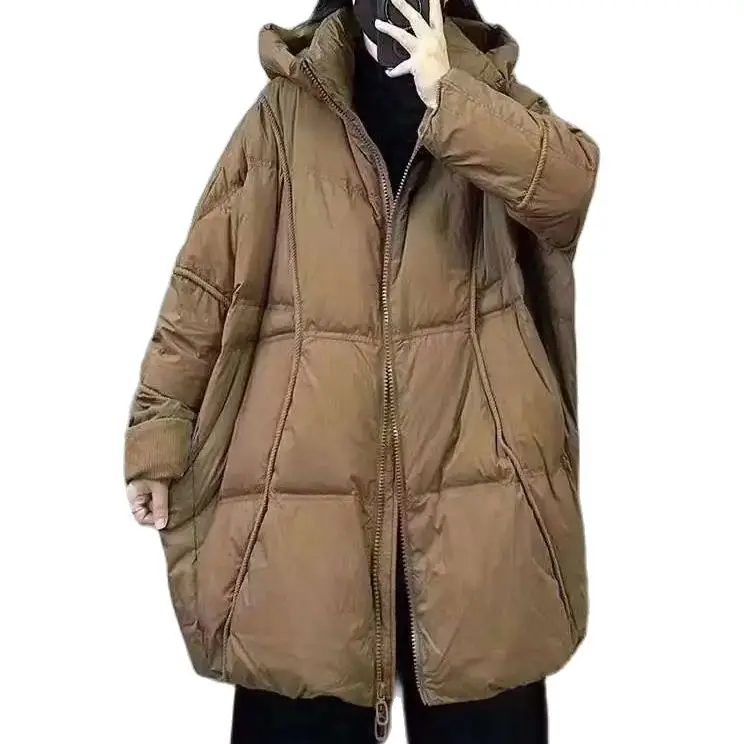 90% Duck Down Jackets Mid Long Puffer Coats Oversized Outwear Hooded Keep Warm Tops Autumn Winter