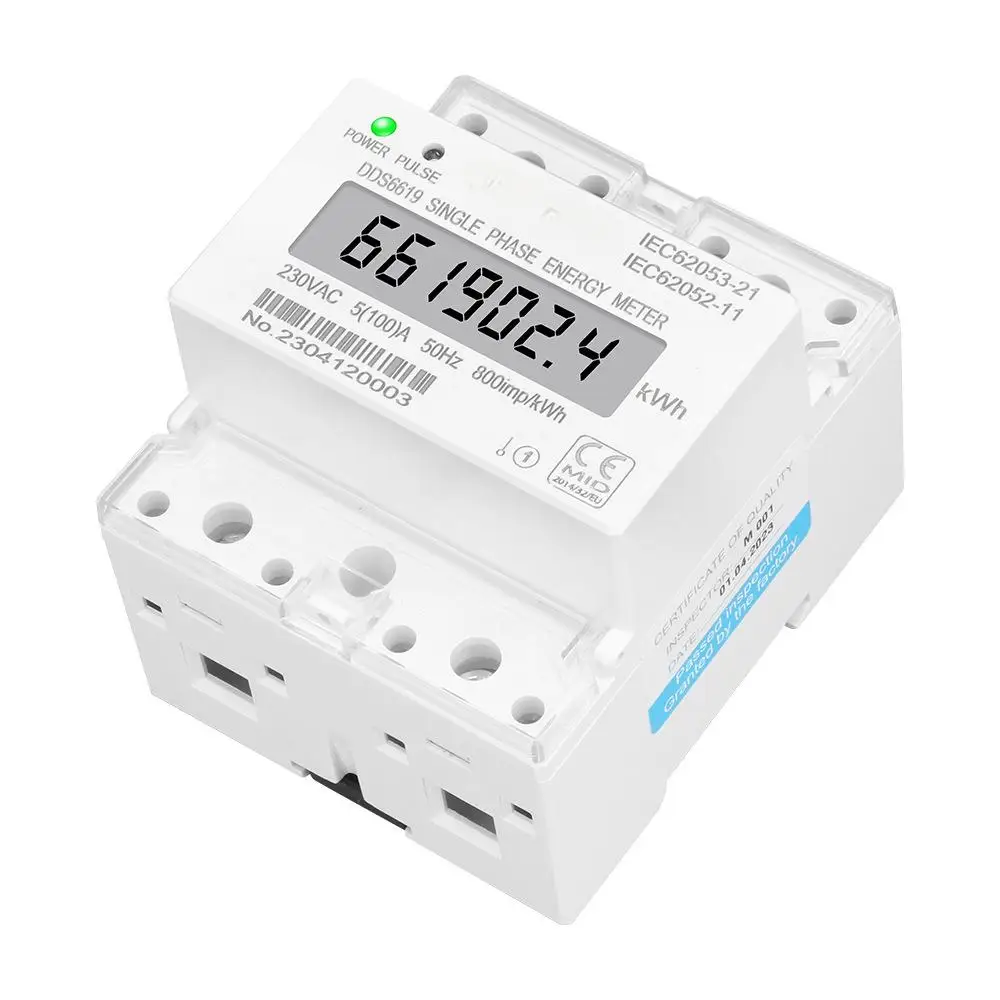 

4P 100A Energy Meter DDS6619 230VAC Single Phase Economical Household Machinery Digital Display Watt-hour Meter Rail Mounting