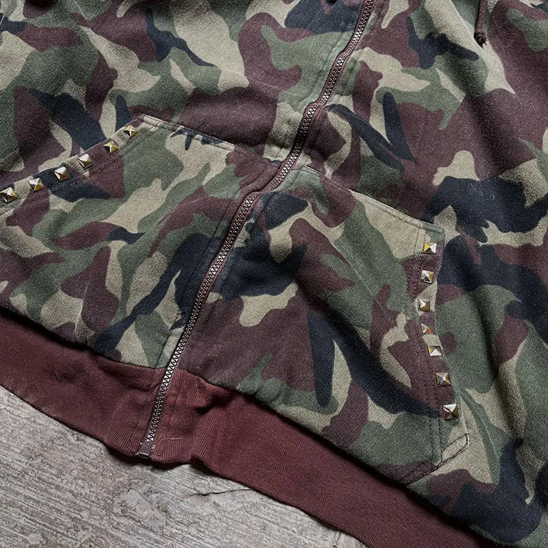 

Камуфляжная толстовка на молнии с длинными рукавами, куртка с теплым меховым воротником, американская уличная мода, свободная посадка с капюшоном на осень-зиму