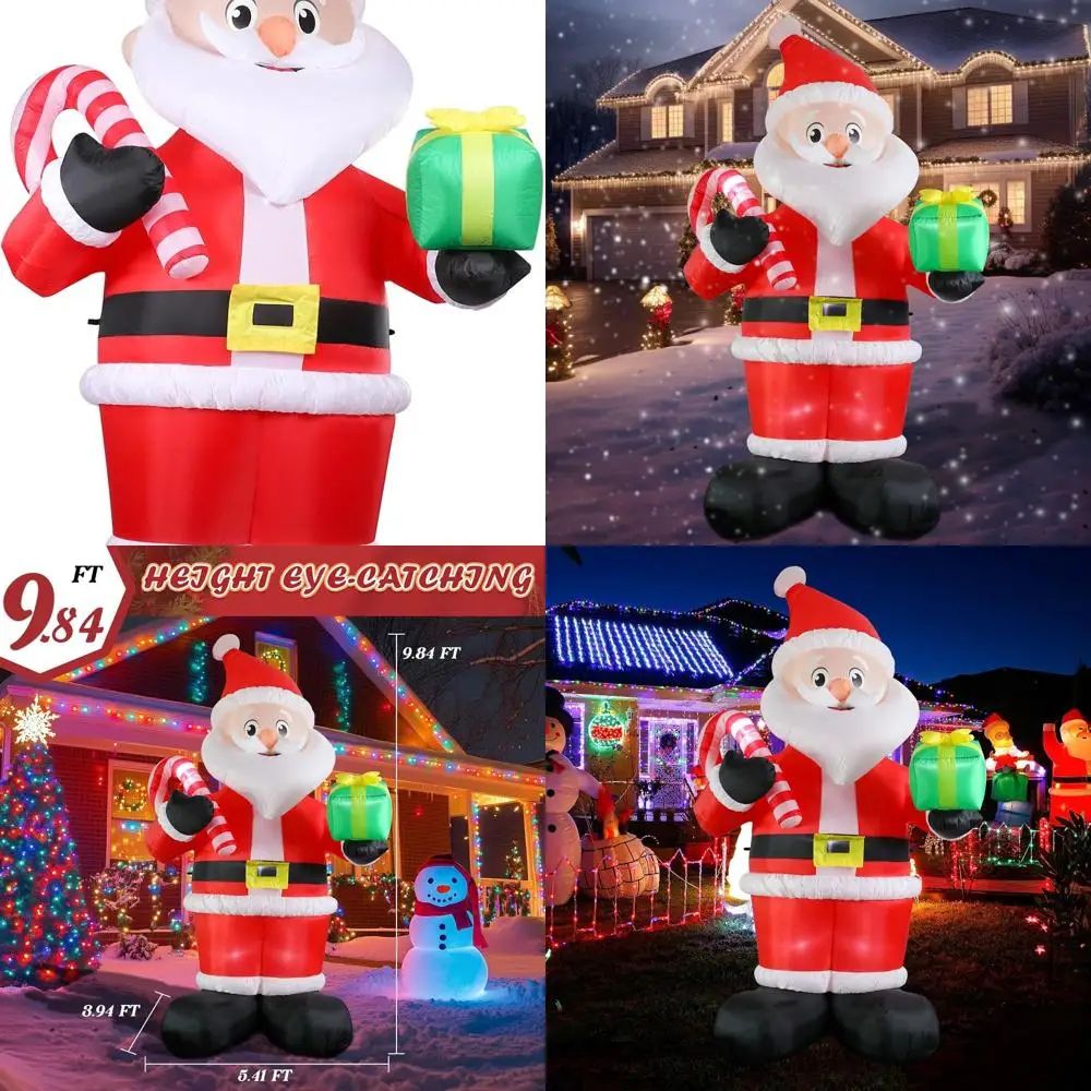 

Надувное уличное рождественское украшение Санта-Клауса со светодиодной подсветкой, высота 9,84 фута, для праздничного газона и патио