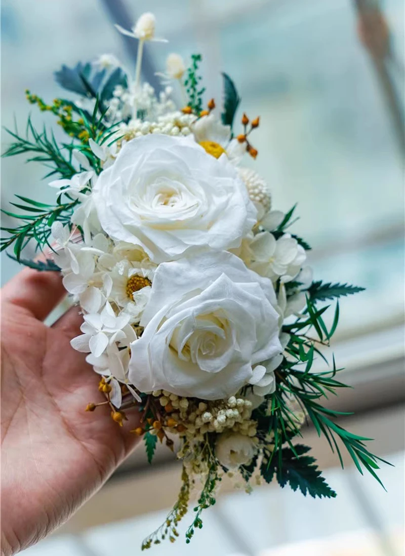 Woodland Dried flower Bridal Hair Comb Wreath Pins Ivory Color Girls Accessories Wedding Jewelry Handmade