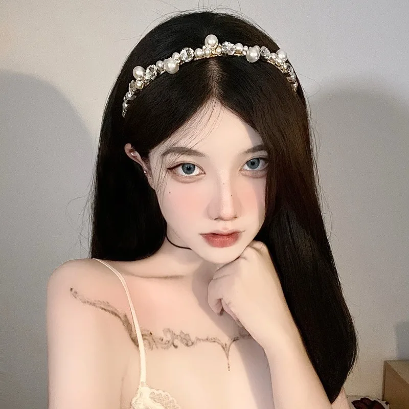 عصابة رأس جديدة من اللؤلؤ الفرنسي مرصعة بالألماس - طوق شعر كريستالي رائع، تشبه ممتاز وخرافية، مثالية لصور أعياد الميلاد. #1