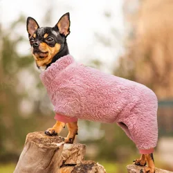 Fuzzy Fleece Dog Pajamas, Winter Dog Clothes for Small Dogs, Thick Warm Turtleneck Dog Sweater Plush Pet Jumpsuit, Doggy Apparel