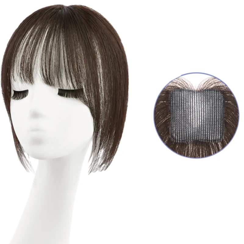 

Сменные человеческие волосы, тонкая челка на крючках и петлях, волшебная паста, топперы для волос для женщин, без зажимов, натуральные нашивки для шиньонов