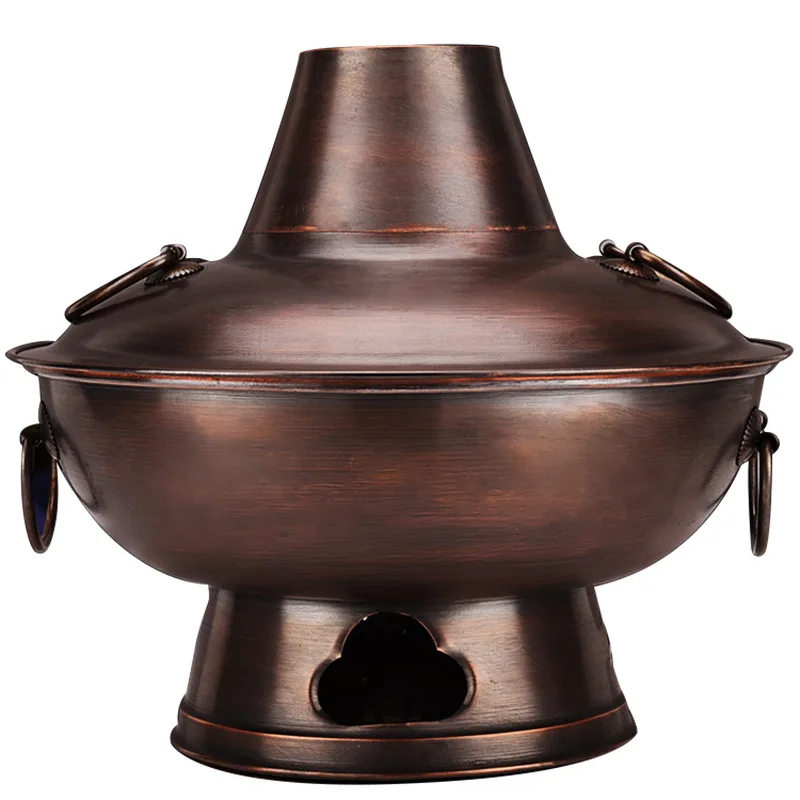 

Pure copper hot pot handmade charcoal mandarin duck pot old Beijing household pure copper carbon hot pot commercial mutton