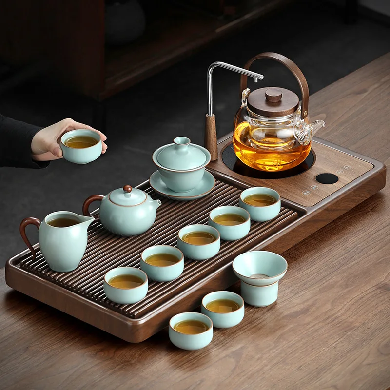 

Tea set, a complete set for household use, a small automatic tea tray in the living room, and an integrated tea table