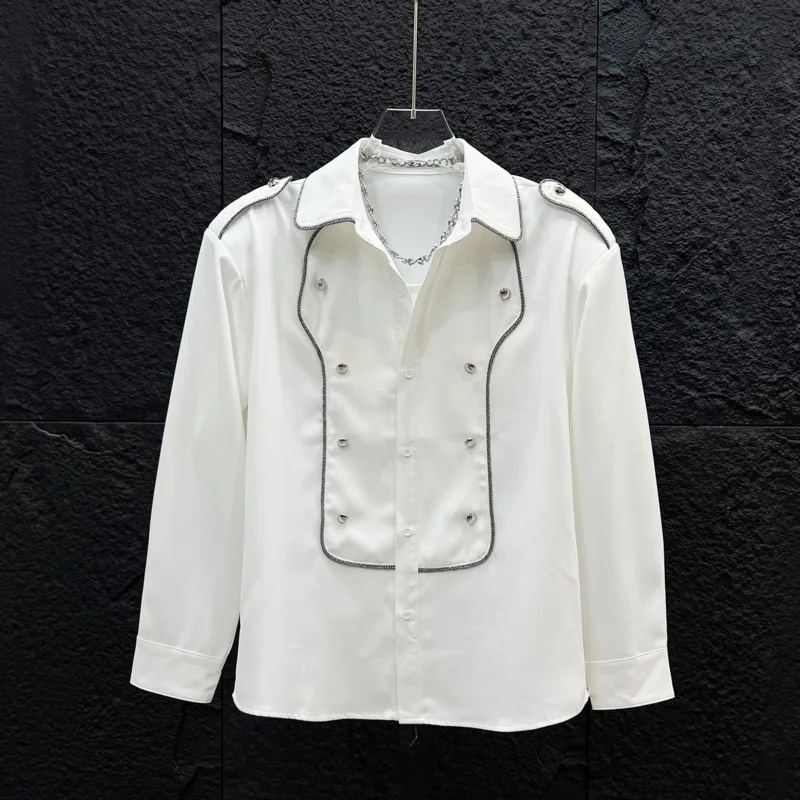WVGA Spring Summer New Men Multi-button Decorative Long Sleeved Shirt Trendy Casual Wrinkle-resistant Breathable Tops Ins W25332