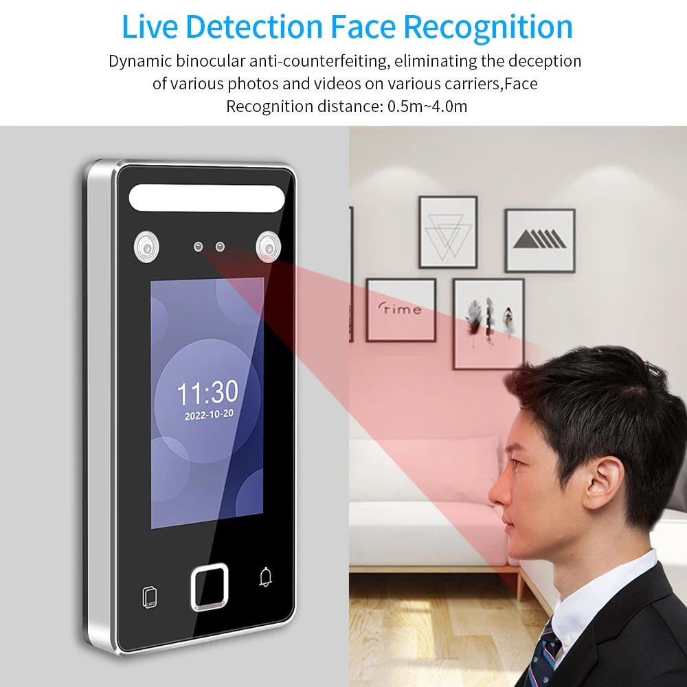 Metal TCP/IP Biometric Face Identification Gate Access Control Keypad Fingerprint Facial Time Attendance Machine Free Software